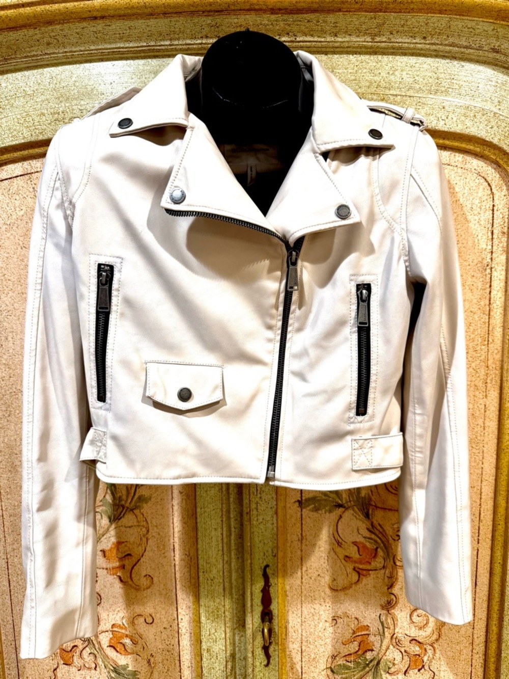 BCBGeneration White Cropped Faux Leather Moto Jacket